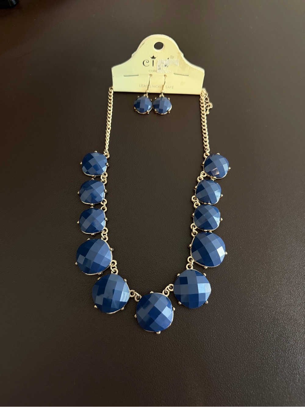Cielo Deep Blue Faceted Gold-Tone Necklace with Matching Earrings
